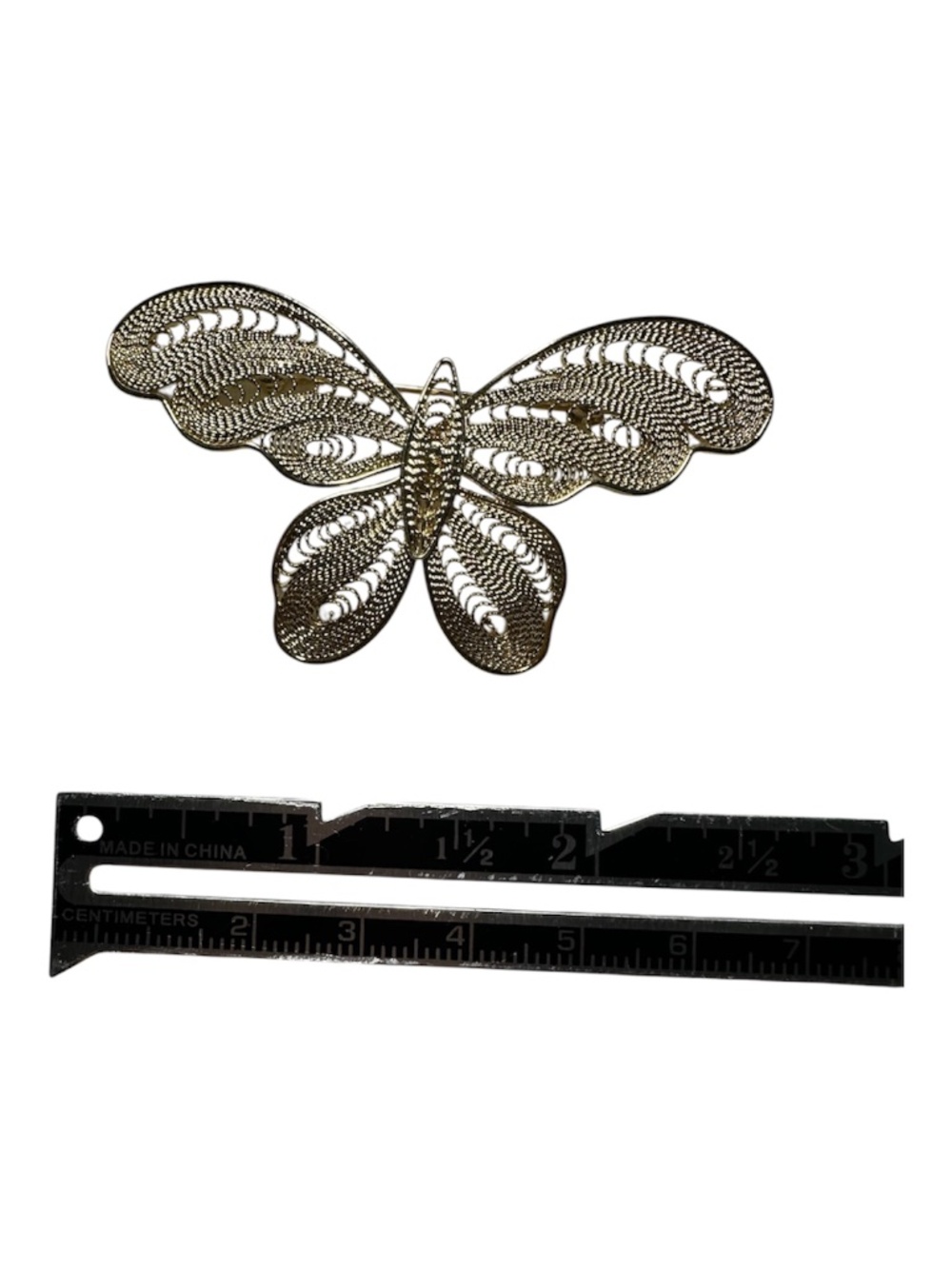 Vintage Gold Tone Butterfly Brooch Filigree Wing Pin Elegant Statement Jewelry